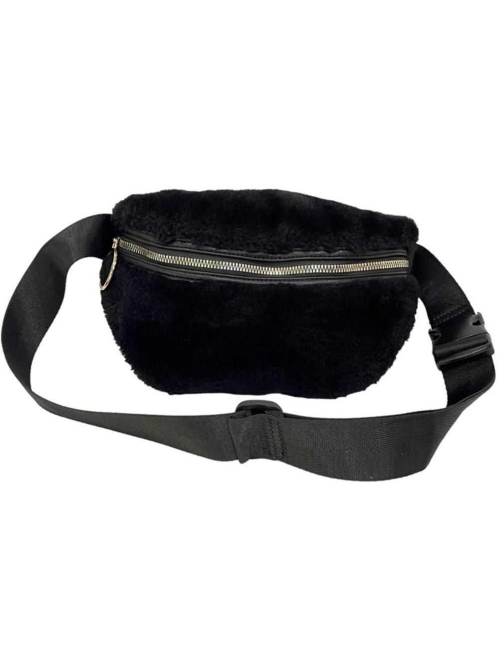 Grossi Black Fanny Pack Waist Belt Bag Goth Whimsigoth Witchy Faux Fur Zip Close